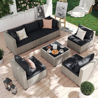 7 Pieces Patio Conversation Set, Outdoor Sectional PE Rattan Wicker Furniture Seat,Dark Gray