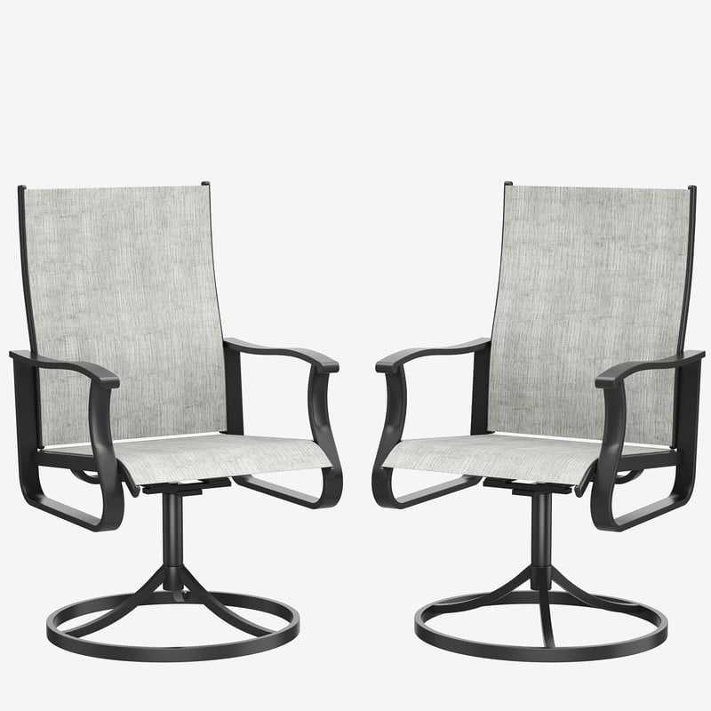 MRUAKA Patio Swivel Chairs Set of 2, Outdoor Dining Chairs Mid Back All Weather Breathable Textilene Outdoor Swivel Chairs with Metal Rocking Frame for Lawn Garden Backyard Deck, Khaki
