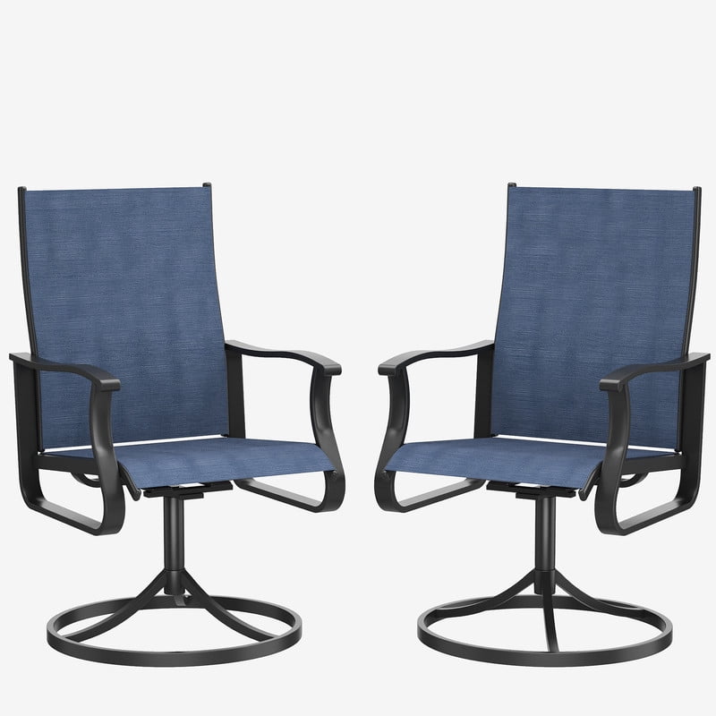 MRUAKA Patio Swivel Chairs Set of 2, Outdoor Dining Chairs Mid Back All Weather Breathable Textilene Outdoor Swivel Chairs with Metal Rocking Frame for Lawn Garden Backyard Deck, Khaki