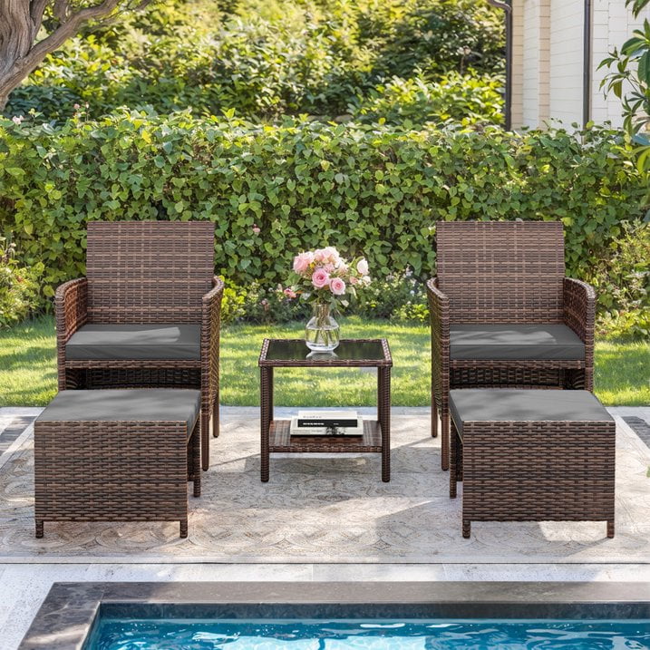 ELPOSUN 5 Piece Patio Furniture Set, Outdoor Conversation Rattan Chair with Ottomans/Storage Coffee Table for Patio,Balcony ,Poolside Deck, Navy
