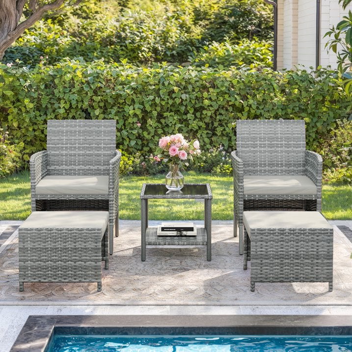 ELPOSUN 5 Piece Patio Furniture Set, Outdoor Conversation Rattan Chair with Ottomans/Storage Coffee Table for Patio,Balcony ,Poolside Deck, Navy