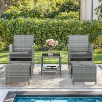 ELPOSUN 5 Piece Patio Furniture Set, Outdoor Conversation Rattan Chair with Ottomans/Storage Coffee Table for Patio,Balcony ,Poolside Deck, Navy