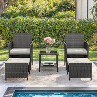 ELPOSUN 5 Piece Patio Furniture Set, Outdoor Conversation Rattan Chair with Ottomans/Storage Coffee Table for Patio,Balcony ,Poolside Deck, Navy