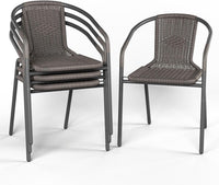 ELPOSUN Outdoor Dining Chairs Set of 4, Wicker Patio Chairs with Metal Frame, Rattan Indoor-Outdoor Chairs for Bistro, Deck, Backyard, Porch, Restaurant Stack Chair 4 Pack （Gray）