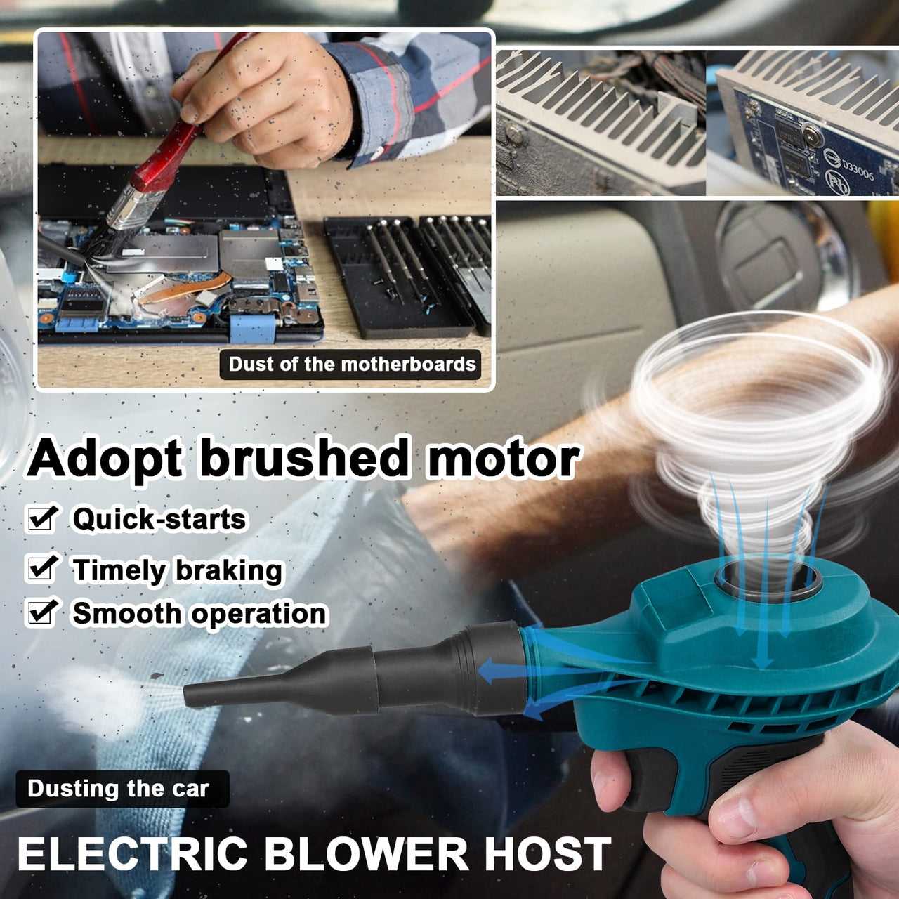 Electric portable  blower,Brushed Motor Blower Removal Fan Handheld Motor Blower Wind Blower Wind Air Snow Cleaner Fan Handheld Cleaner Tool Handheld Battery