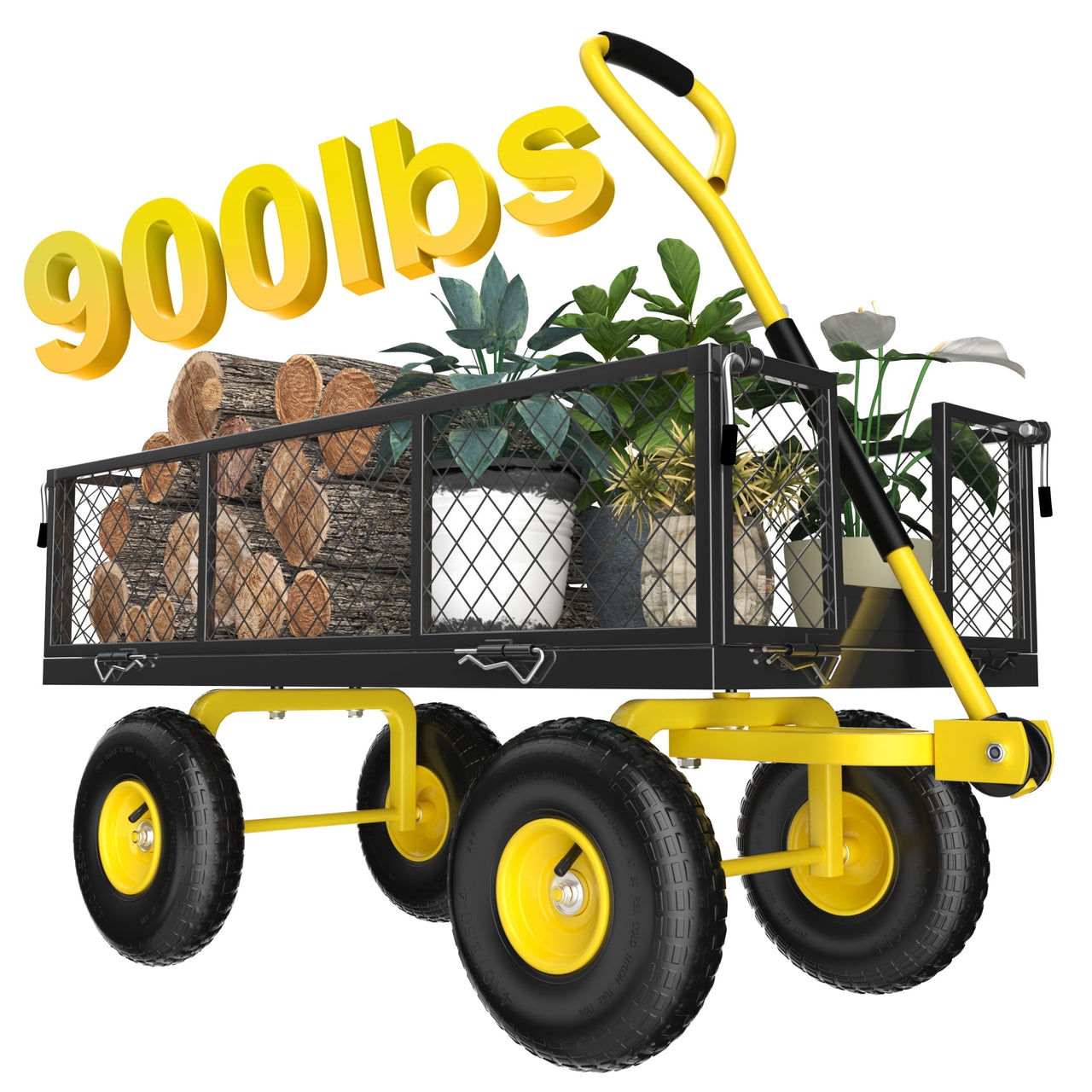 Firstness Heavy Duty Garden Cart, 900 lbs Capacity Garden Wagon with Removable Sides, Black