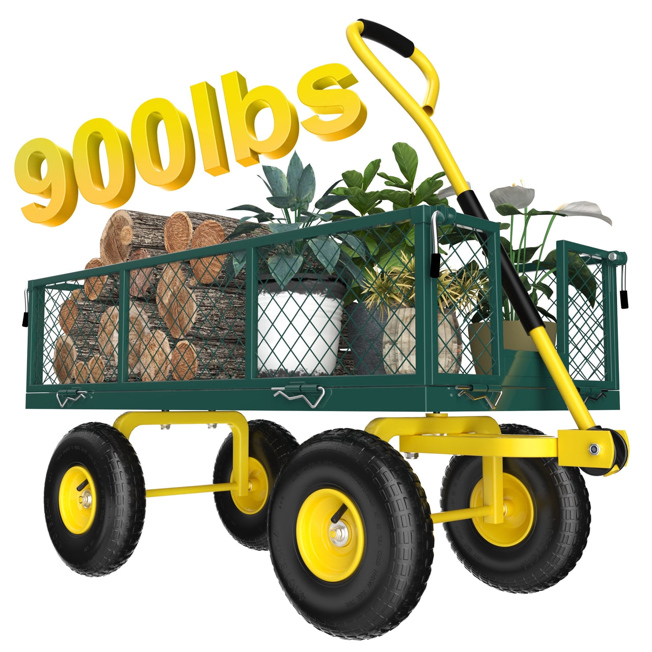 Firstness Heavy Duty Garden Cart, 900 lbs Capacity Garden Wagon with Removable Sides, Black