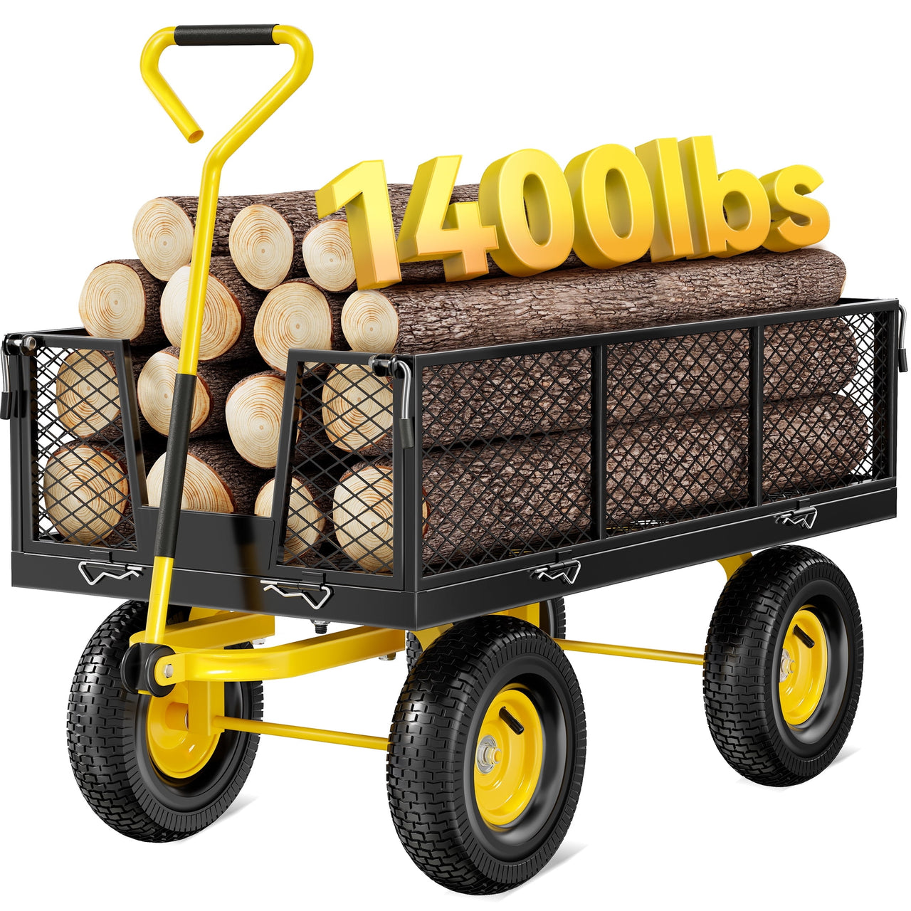 Firstness Heavy Duty Garden Cart, 900 lbs Capacity Garden Wagon with Removable Sides, Black