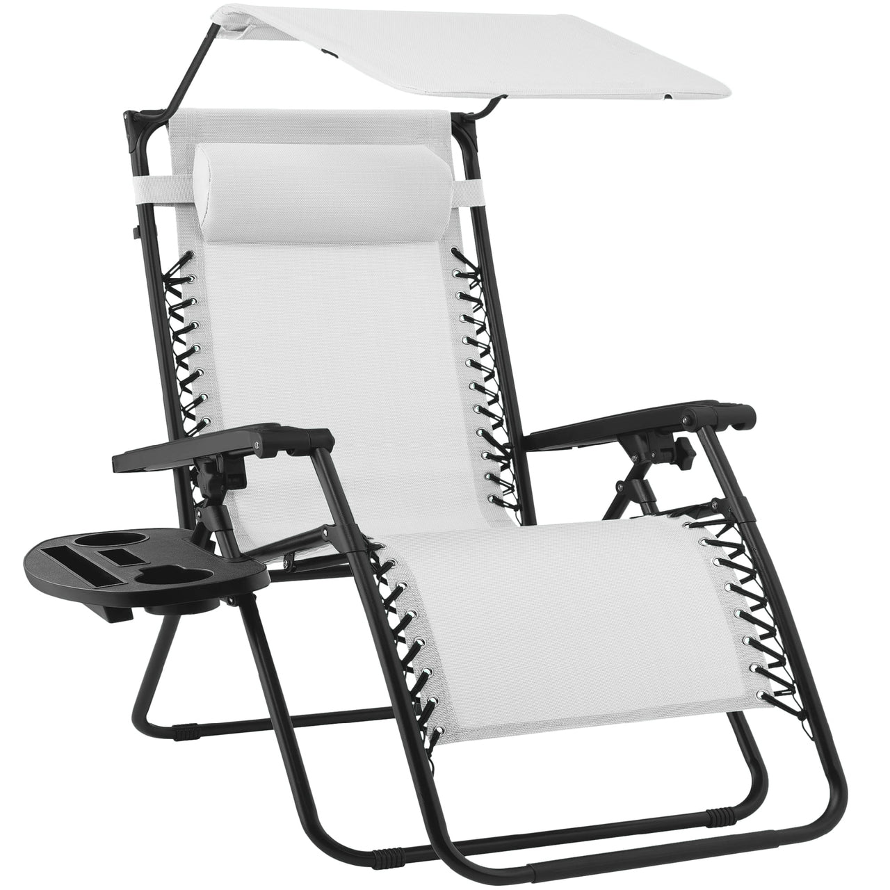 Best Choice Products Folding Zero Gravity Recliner Patio Lounge Chair w/ Canopy Shade, Headrest, Tray - Beige