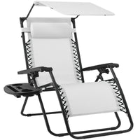 Best Choice Products Folding Zero Gravity Recliner Patio Lounge Chair w/ Canopy Shade, Headrest, Tray - Beige