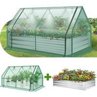 Funcid Galvanized Raised Garden Bed with Cover, Outdoor Metal Planter Box 2 Roll-Up Windows Mini Greenhouse for Growing Flowers Fruits Vegetables and Herbs, 6x3x3ft(Clear)