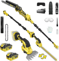 Gisam 6-in-1 Mini Chainsaw & Hedge Trimmer, 8-Inch Electric Chainsaw, 2×4.0Ah Batteries, Brushless Motor 2500W, 0-180° Adjustable,  4.5m Hedge Cutting