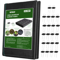 BSHAPPLUS® 3.3x50ft Weed Barrier Fabric,3.2OZ Landscape Fabric,Heavy Duty Geotextile Fabric with 12 U-Shaped Securing Pegs,Woven Ground Cover for Commercial Greenhouse,Yard,Garden Barrier Cloth