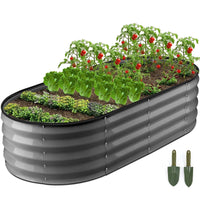 GVDV Galvanized Raised Garden Bed Outdoor, 4x2x1ft Backyard Oval Metal Planter Box with Easy Assembly, for Gardening Vegetables, Fruits, Flowers - Dark Gray