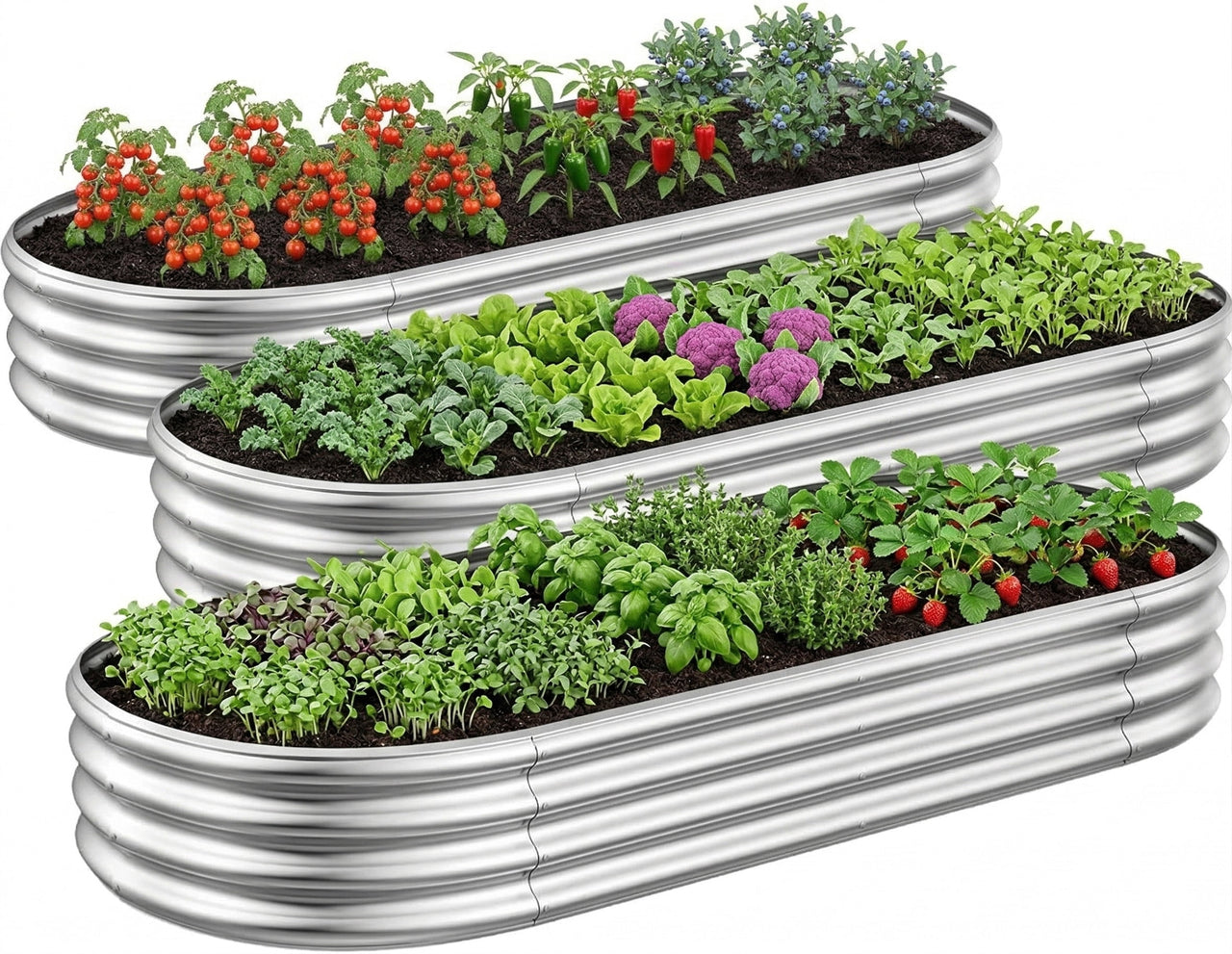 Galvanized Raised Garden Bed Kit, 3Pcs 4ft Planter Raised Garden Boxes Outdoor, Oval Metal Raised Garden Beds for Vegetables