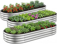 Galvanized Raised Garden Bed Kit, 3Pcs 4ft Planter Raised Garden Boxes Outdoor, Oval Metal Raised Garden Beds for Vegetables