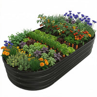 Galvanized Raised Garden Bed Kit, Galvanized Planter Raised Garden Boxes Outdoor, Oval Metal Raised Garden Beds for Vegetables,Black