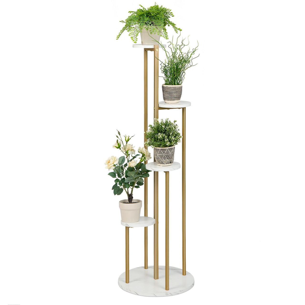 Giantex  4-Tier Metal Plant Stand, Planter Holder  W/ Golden Metal Frame, Faux Marble Finish, Potted Planter Display Rack