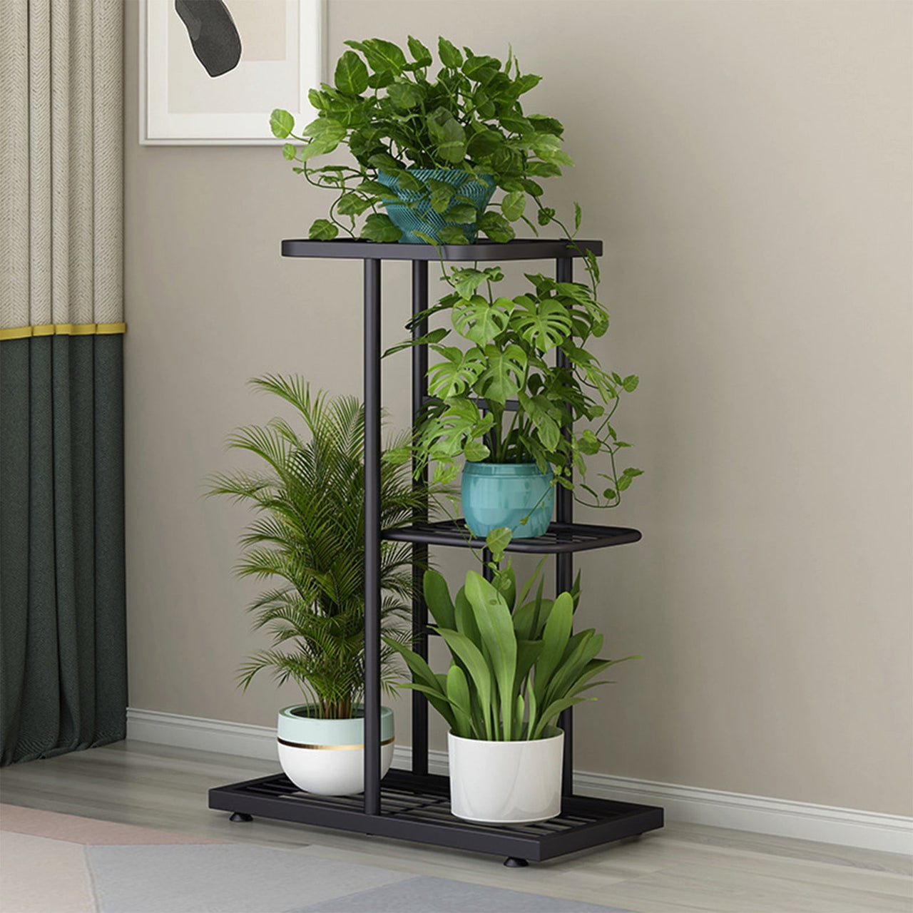 HengDidi 3-Tier Iron Plant Stand with Trays - Decorative Indoor/Outdoor Flower Display Rack for Succulents, Herbs & Home Decor, Sturdy Multi-Layer Space-Saving Design