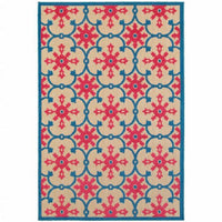 HomeRoots 507571 6 x 9 ft. Sand Oriental Stain Resistant Indoor & Outdoor Rectangle Area Rug