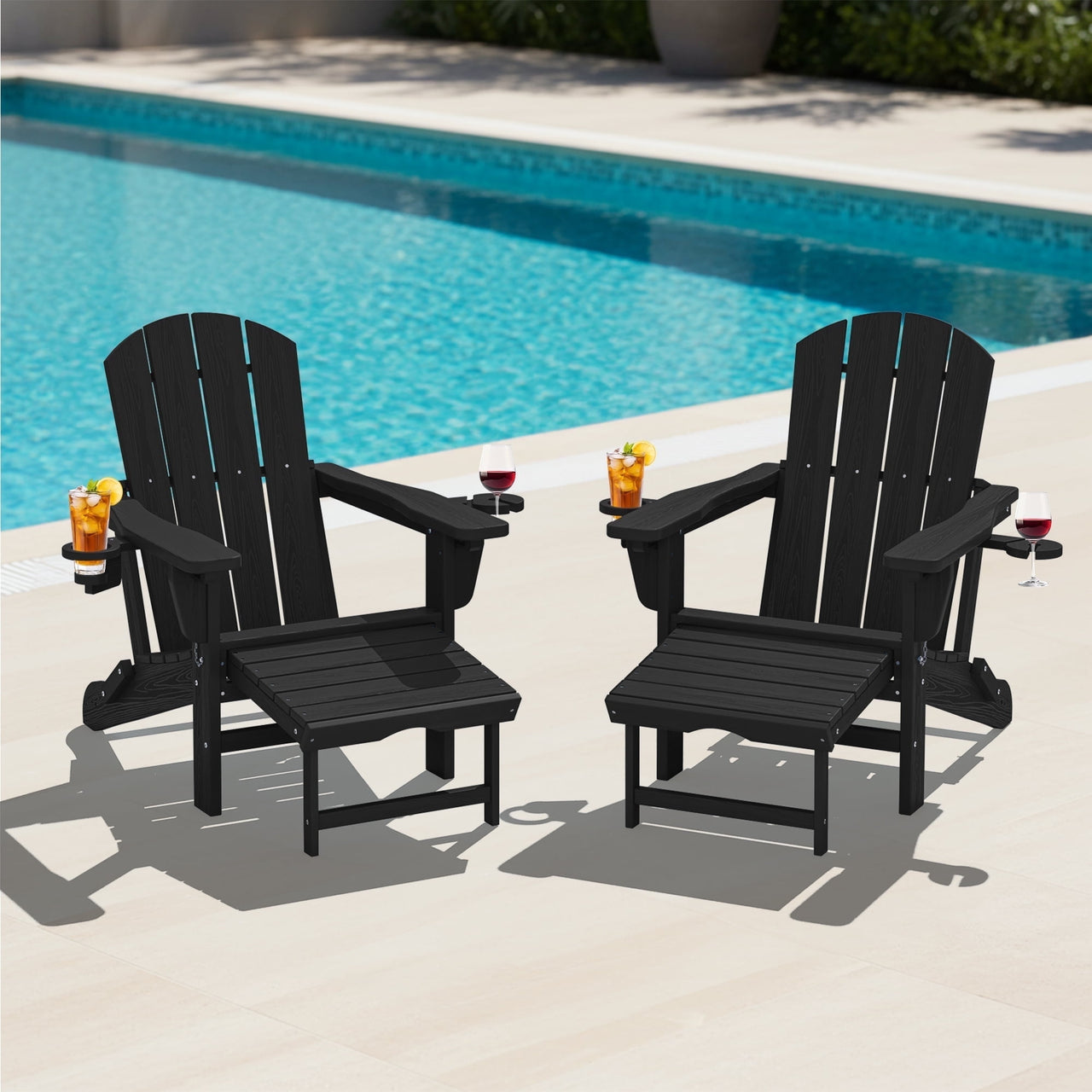 KINGYES Folding Adjustable Adirondack Chair with Retractable Ottoman Set of 2 for Patio Garden, Blue