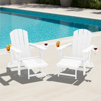 KINGYES Folding Adjustable Adirondack Chair with Retractable Ottoman Set of 2 for Patio Garden, Blue