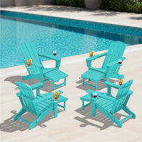 KINGYES Folding Adjustable Adirondack Chair with Retractable Ottoman Set of 2 for Patio Garden, Blue