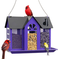 Kingsyard Weatherproof Metal Bird Feeder House, Triple Feeders for Outside Finch Cardinal, White