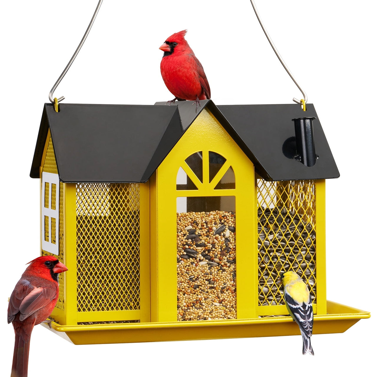 Kingsyard Weatherproof Metal Bird Feeder House, Triple Feeders for Outside Finch Cardinal, White
