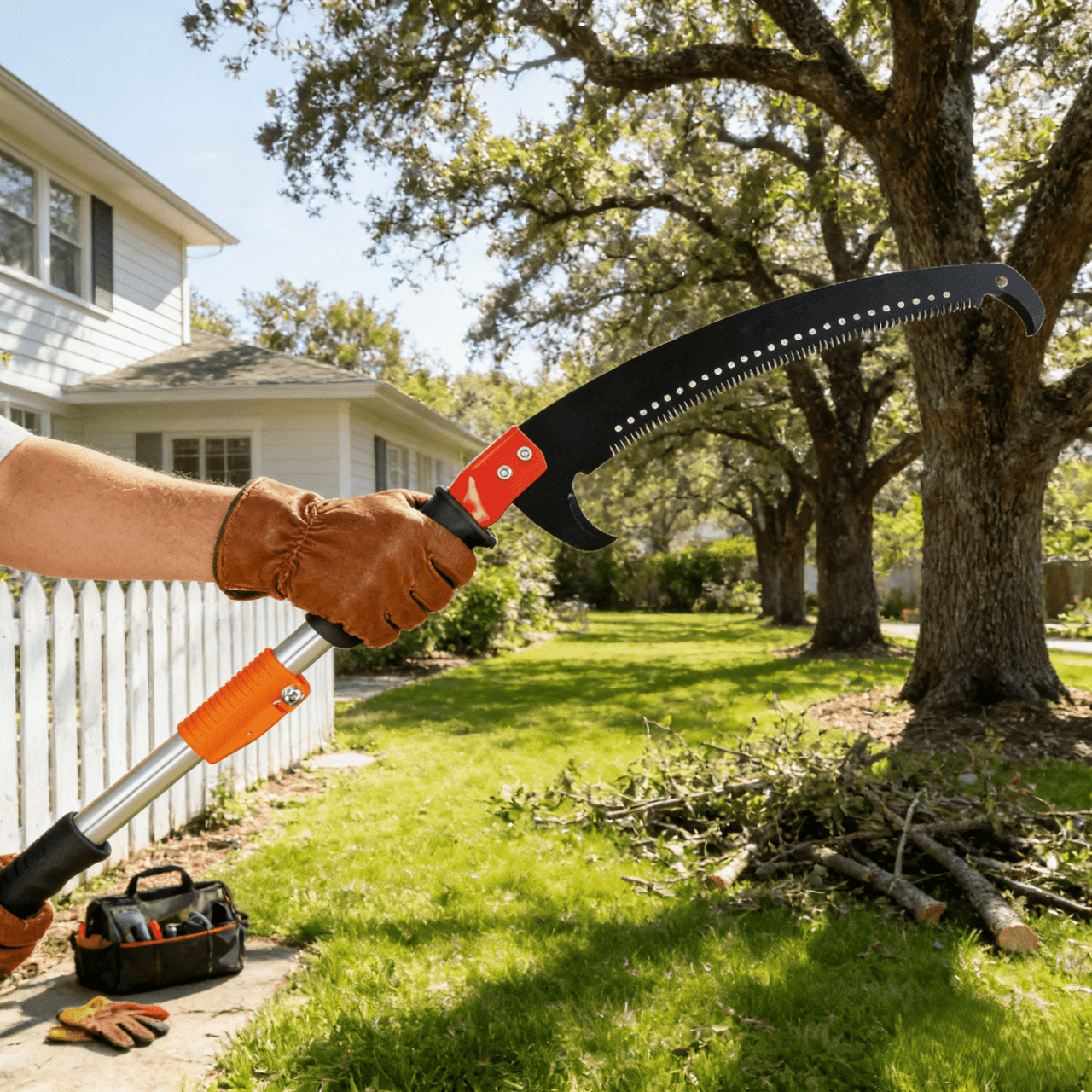 Ktaxon 26FT Manual Pole Saw, Telescoping Tree Trimmer with Carbon Steel Blade, Ladder-Free Pruning, Orange