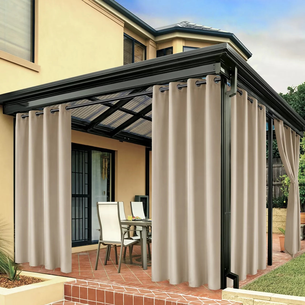 LUSHVIDA Waterproof Outdoor Curtains for Patio Grommet Privacy Curtains for Porch Gazebo Pergola, 1 Panel, 54 inch Width x 84 inch Length, Cream