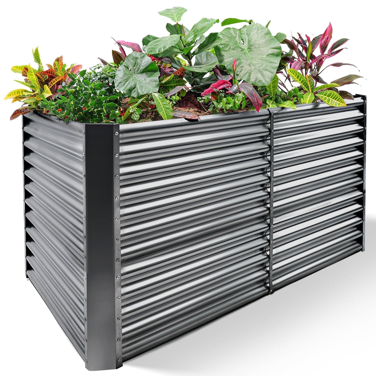 Land Guard 8x4x2ft Raised Rectangle Garden Beds Outdoor,Galvanized Metal Planter Box for Vegetables,Starlight Silver