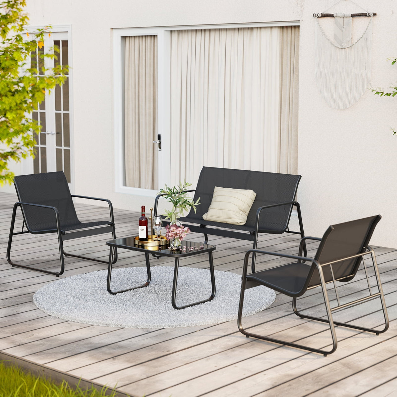 Lofka Patio Furniture Set, 4-Piece Outdoor Sectional Furniture Set with Coffee Table for Conversation & Dining, Gray Rattan