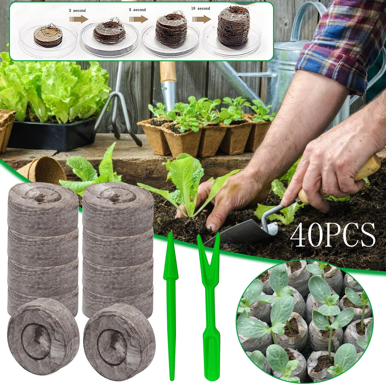 Luxcidy 40 Pcs Peat Pellet - 30mm Plant Pallet Seedling Soil Block, Plant Starting Plugs Peat Pellets Bulk for Plant Starter Pellet, Transplanting Growing Garden Flower Vegetables