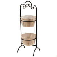 LuxenHome 2-Tier Wood Cachepot Planters with Black Metal Stand