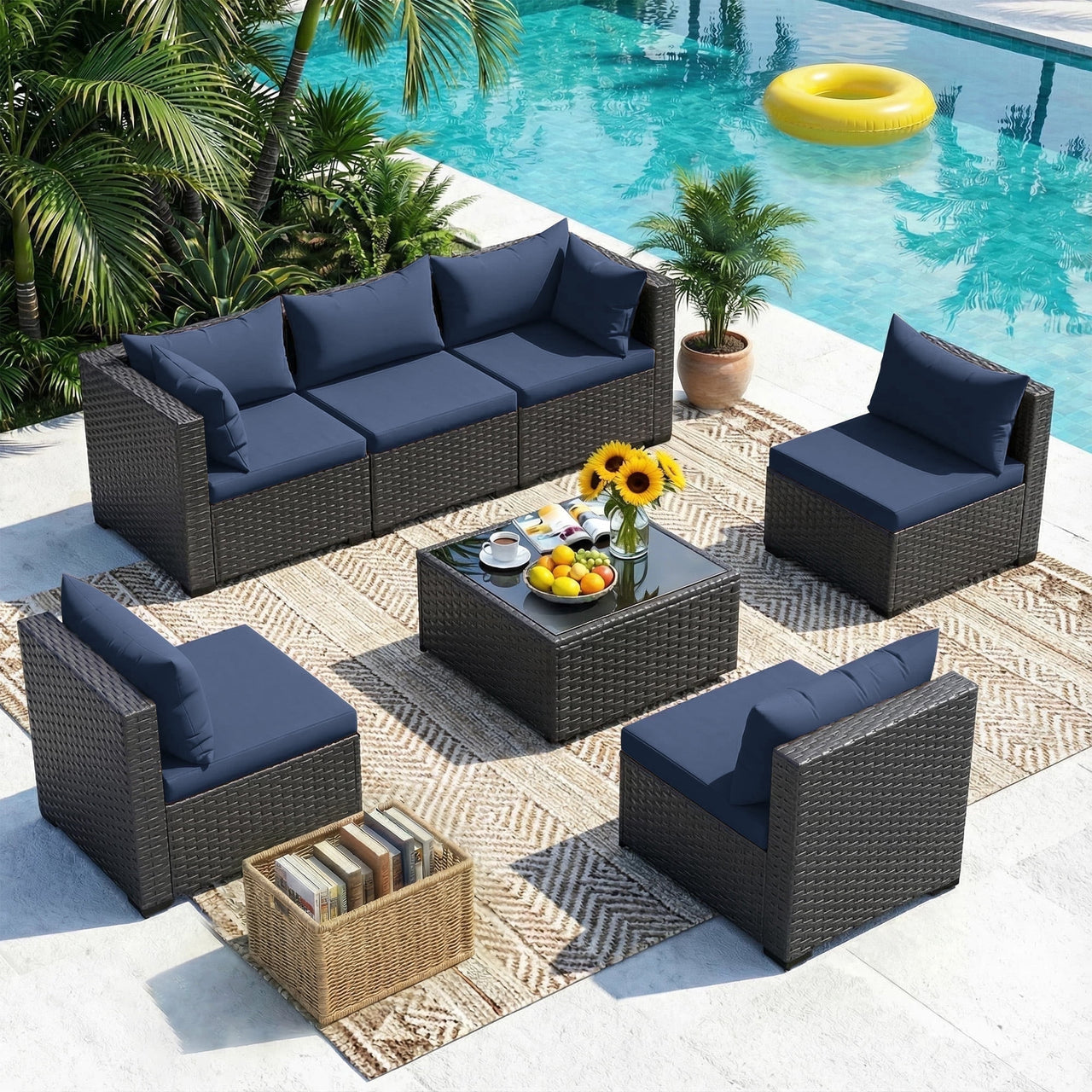 MRUAKA 5 Pieces Patio Conversation Set, Outdoor Sectional PE Rattan Wicker Furniture Seat,Khaki