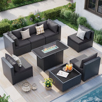 MRUAKA 5 Pieces Patio Conversation Set, Outdoor Sectional PE Rattan Wicker Furniture Seat,Khaki