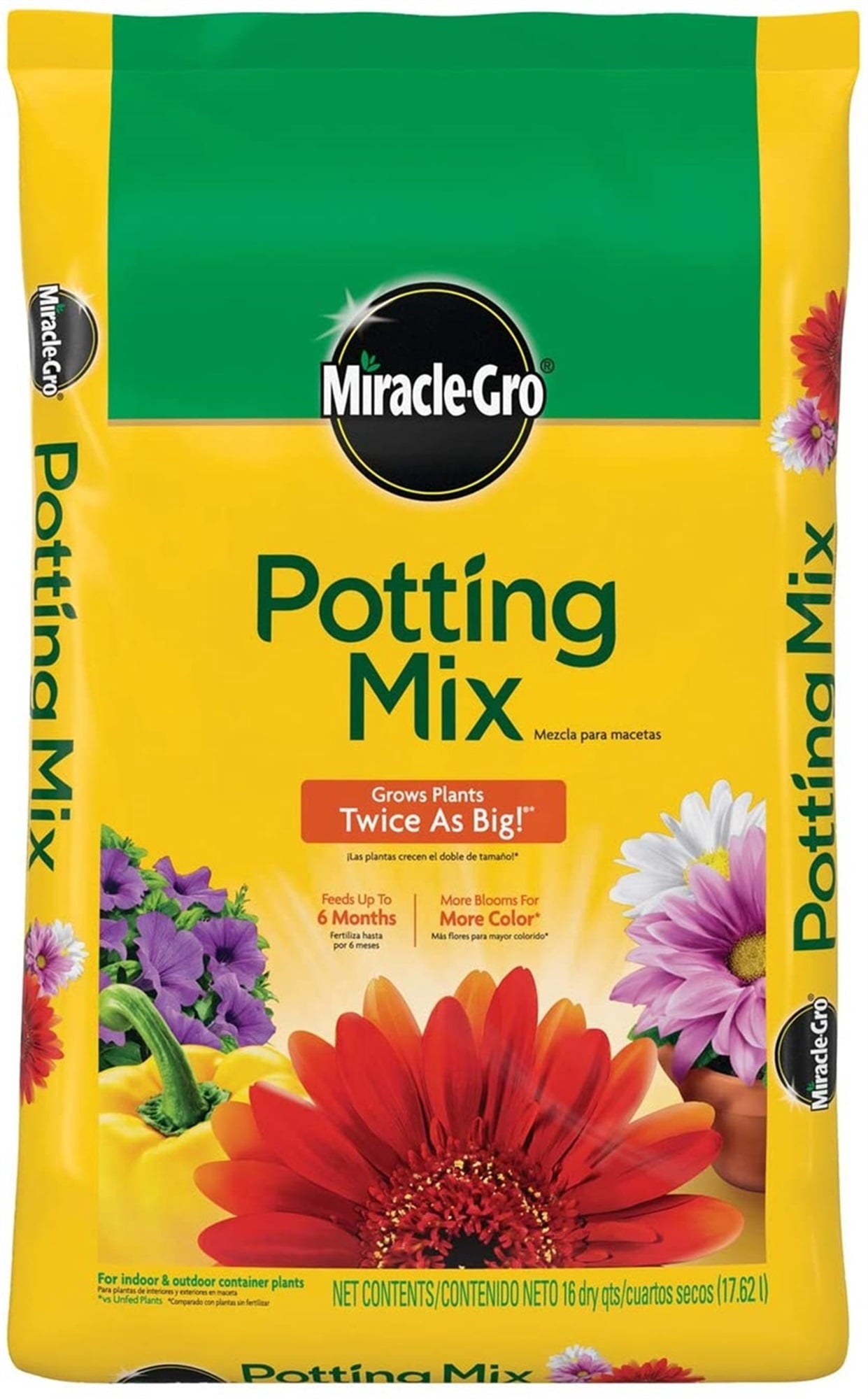 Miracle-Gro Potting Mix, For Container Plants, Flowers, Shrubs, 16 qt.