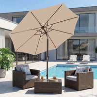 NAPWANT 9ft Patio Umbrella, 8 Sturdy Ribs Outdoor Table Umbrella with Push-Button Tilt & Crank for Garden, Deck, and Pool White