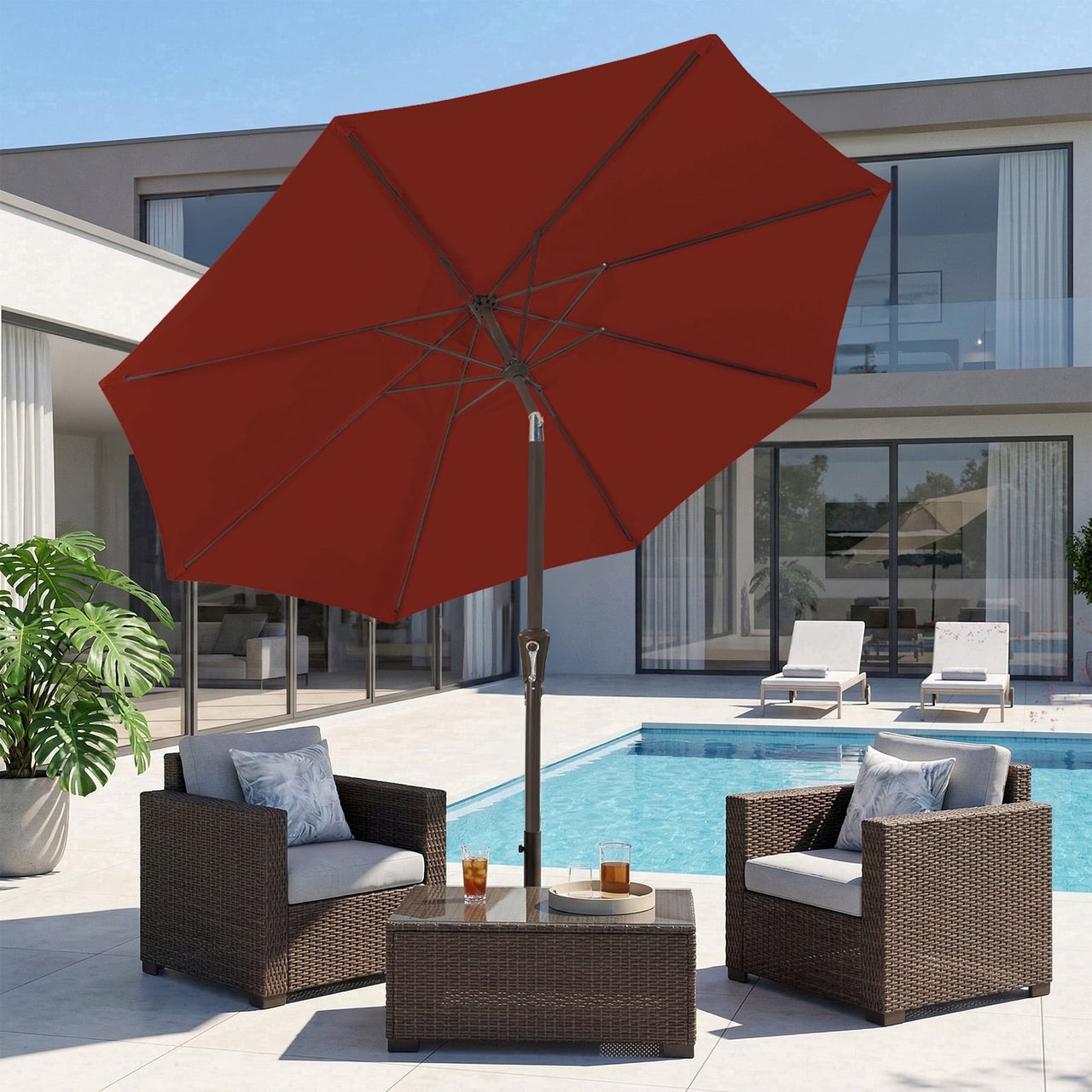 NAPWANT 9ft Patio Umbrella, 8 Sturdy Ribs Outdoor Table Umbrella with Push-Button Tilt & Crank for Garden, Deck, and Pool White