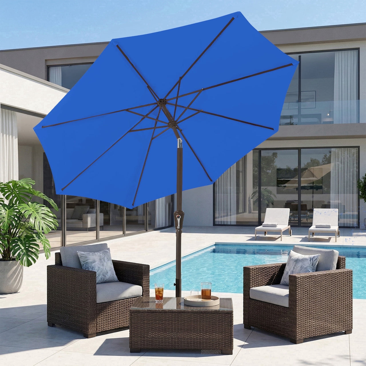 NAPWANT 9ft Patio Umbrella, 8 Sturdy Ribs Outdoor Table Umbrella with Push-Button Tilt & Crank for Garden, Deck, and Pool White