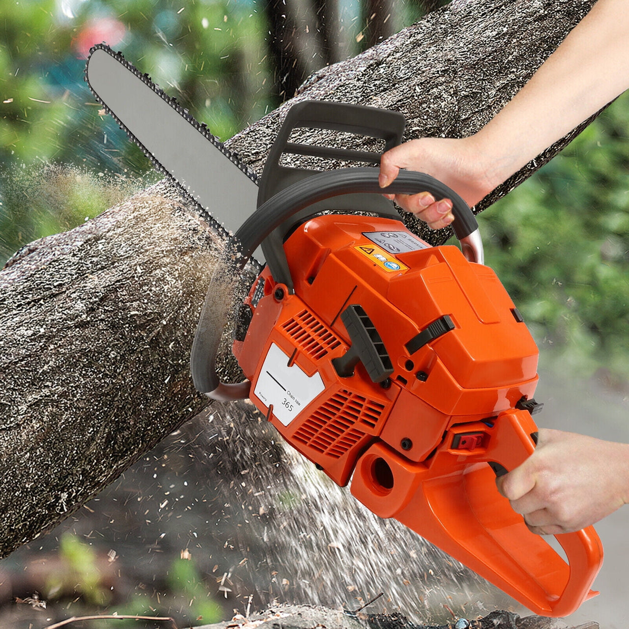 Orange Gas Chainsaw with 24 inch Guide Bar,2-Cycle 65cc Gasoline Power Chain Saws 3.4KW 40.94*10.62*12.99in for Forest Harvesting, Cutting Wood