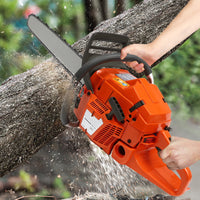 Orange Gas Chainsaw with 24 inch Guide Bar,2-Cycle 65cc Gasoline Power Chain Saws 3.4KW 40.94*10.62*12.99in for Forest Harvesting, Cutting Wood