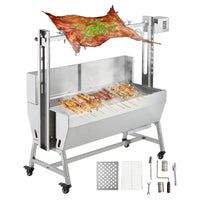 Outdoor Rotisserie Grill with Wind Screen, 132~200LB Capacity Electric Bbq Pig Lamb Stainless Steel Rotisserie Roaster with 25/50W Motor, Charcoal Spit Roaster Grill