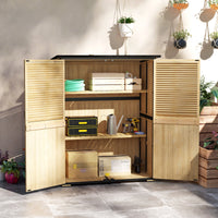 Outsunny Outdoor Storage Shed, Wooden Garden Storage Cabinet with Waterproof Asphalt Roof, 2 Shelves, Lockable Doors and Adjustable Feet, Natural