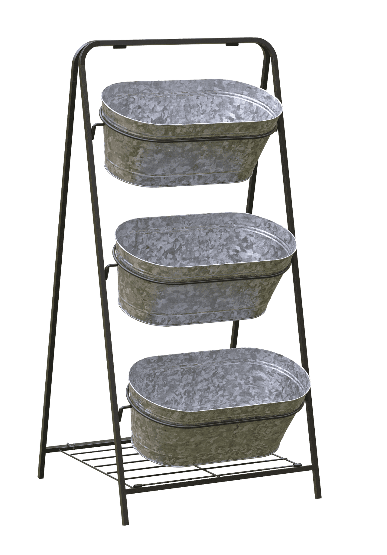 Panacea Large Oval Galvanised Metal Planter 3 Tier Washtub Style with Drainage Holes for Indoor/Outdoor