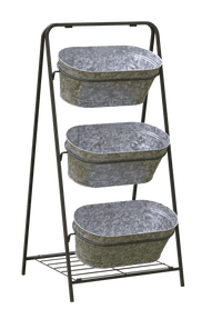 Panacea Large Oval Galvanised Metal Planter 3 Tier Washtub Style with Drainage Holes for Indoor/Outdoor
