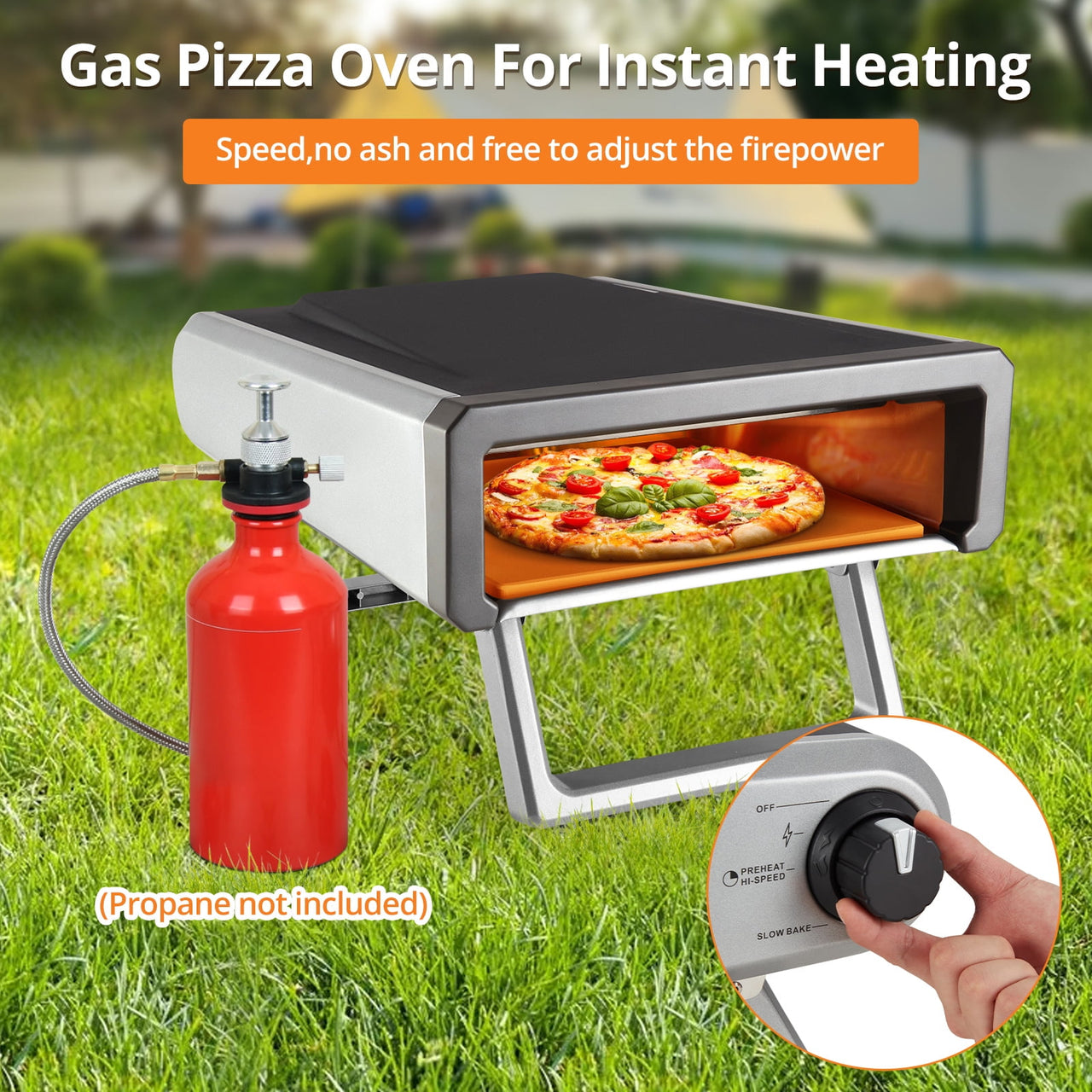 Pizza Oven, Outdoor 12" Propane Pizza Ovens, for Backyard Pizza Maker Portable Mobile Outdoor Kitchen, Stainless Steel Pizza Grill, Propane