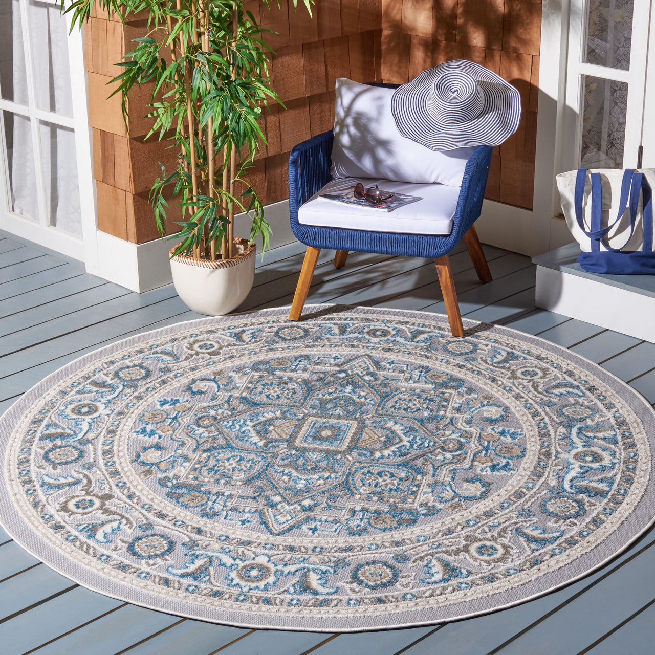 SAFAVIEH Cabana Greta Beige/Orange 2'2"X9' Runner Indoor/Outdoor Area Rug Beige/Orange, 6'7" x 6'7" Round