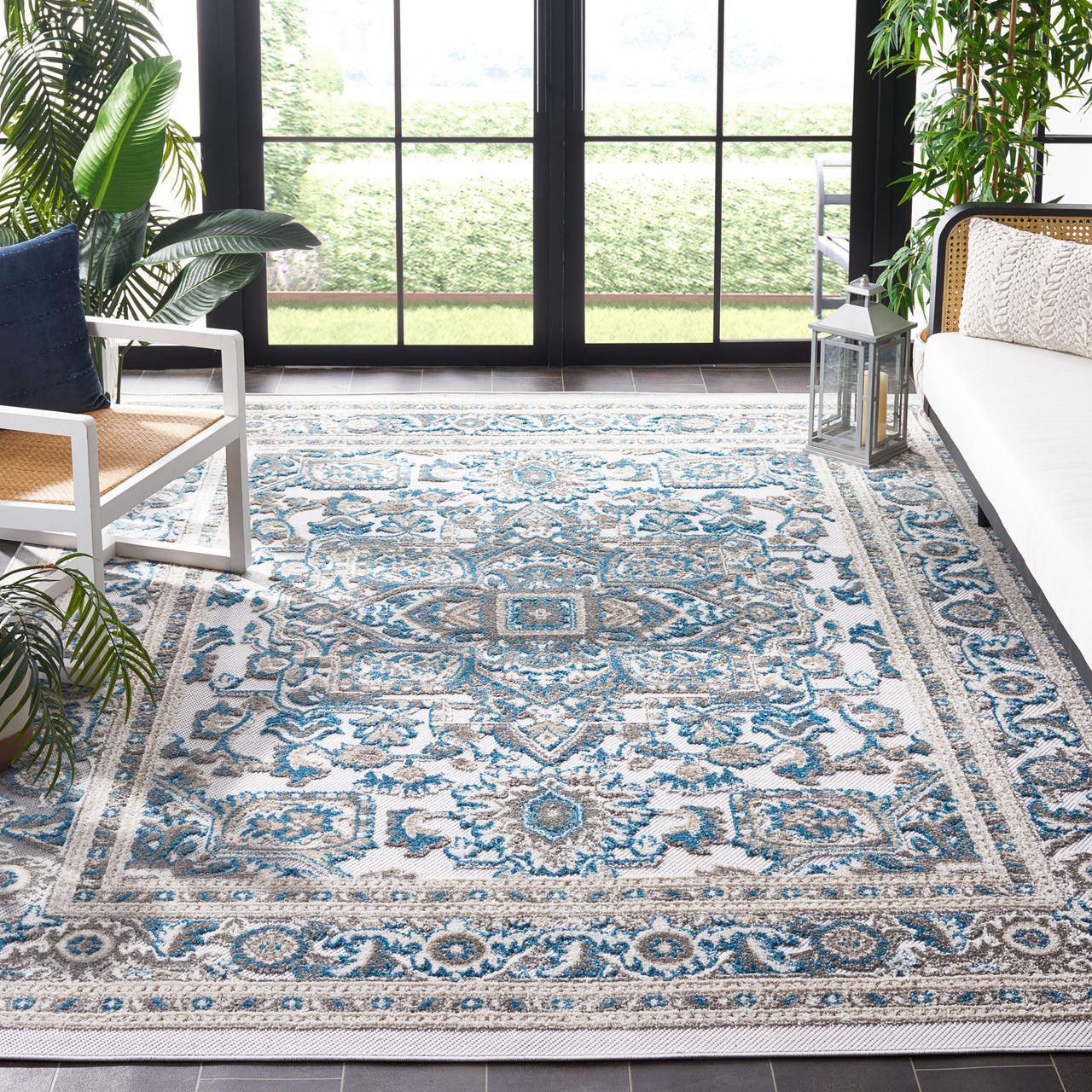 SAFAVIEH Cabana Greta Beige/Orange 2'2"X9' Runner Indoor/Outdoor Area Rug Beige/Orange, 6'7" x 6'7" Round